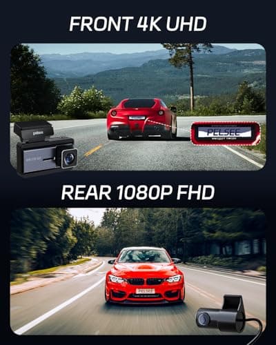 Pelsee P3 4K Dash Cam Front and Rear, 64GB SD Card, 4K+1080P Dual Dash Camera for Cars with Wi-Fi, GPS, ADAS, BSD, LCA, 3’’ IPS Display Car Camera, APP & Voice Control, Night Vision, 24H Parking Mode - Thumbnail 2