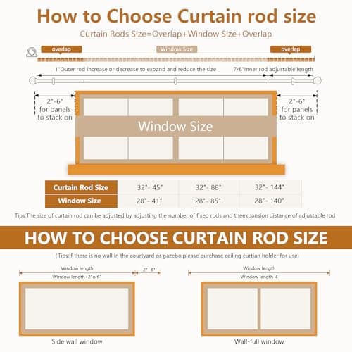 Gold Aluminium Curtain Rods for Windows,1 Inch Adjustable Curtain Rod 72 to 144 Inch,Heavy Duty Drapery Rods with Thicken Bracket,Modern Single Rod with Aluminium Finials - Thumbnail 3