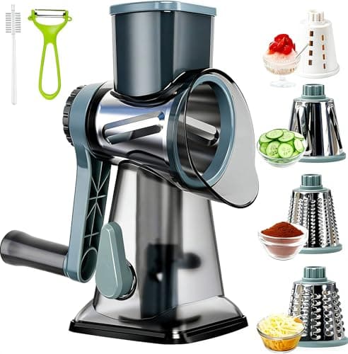 KalraMay Cheese Grater,Rotary Cheese Grater with Handle, Multifunctional Rotary Cheese Shredder Effortlessly Grates Cheese, Vegetables, and Fruits (Blue) - Image 1