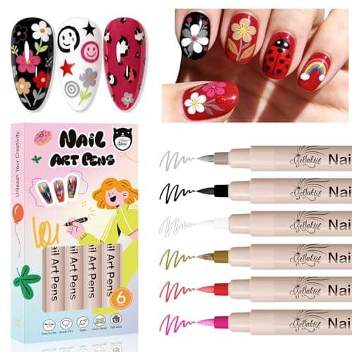 6 Color 3D Nail Art Pens Set, 0.7MM Nail Polish Pens Quick-Drying Acrylic Paint Markers, DIY Nail Design for Dotting Drawing Painting Liner, Home & Salon Manicure Tools Christmas Beginners Gifts - Image 1