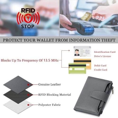 Airkit Small Wallet Women RFID Blocking Soft Leather Bifold Compact Card Holder Wallet for Women with Zipper Coin Pocket 4 ID Window - Thumbnail 6