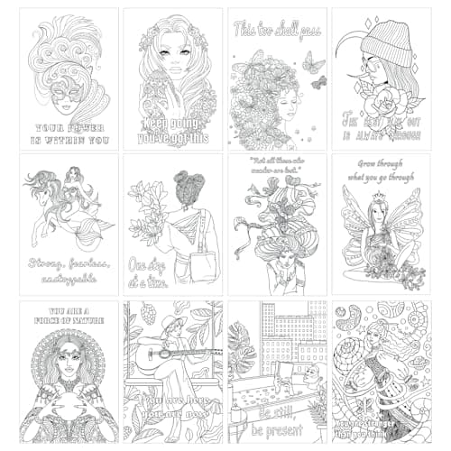 Adult Coloring Book for Women with 36 Dual-Tip Markers, 30 Patterns Positive Quotes Coloring Books for Adults Relaxation, Calming Gifts for Anxiety and Mindfulness Gifts for Women - Thumbnail 2