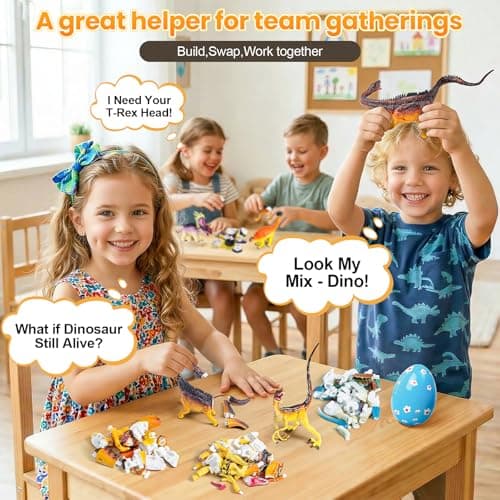 8Pack Dinosaur Building Toys for 3 4 5 6 7 8 Year Old Kids,Slot-Assembly Realistic Dinosaur Building Blocks with Easter Egg for Easter Basket Stuffers,Valentine's Day,Easter Gifts for Girls,Boys - Thumbnail 2