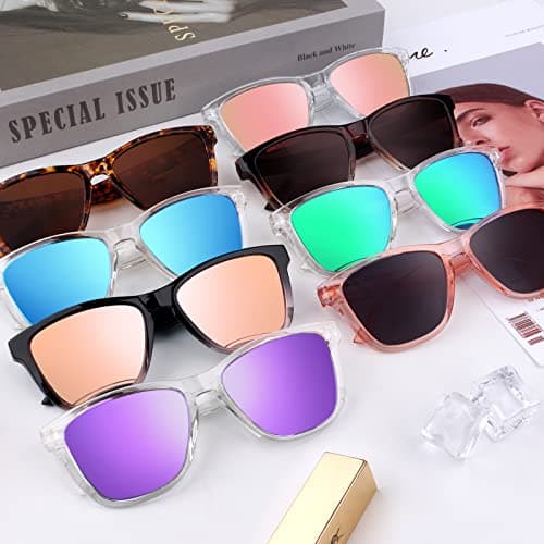 LINVO Polarized Sunglasses for Women Men, Clear Frame Colorful Mirrored Sun Glasses with UV Protection - Thumbnail 6