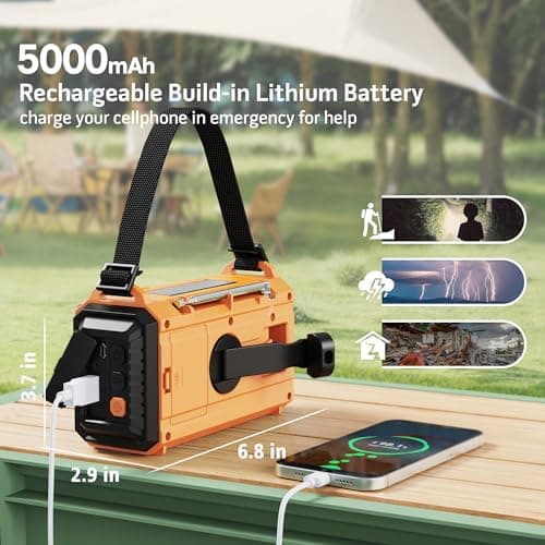 5000 Emergency Weather Radio with AM/FM/NOAA/SW, 5 Ways Powered Solar Hand Crank Alert Radio with LCD Display&SOS, Portable Radio with Cellphone Charger, Flashlight, Reading Lamp, Headphone Jack - Thumbnail 3