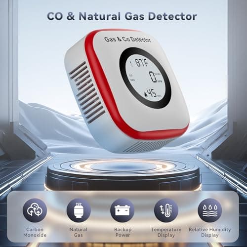 Carbon Monoxide Detectors & Gas Leak Detector, Carbon Monoxide Detectors Plug in & Battery Backup with Temperature Humidity Sensor Built-in, Natural Gas Detector Sound & Light Warning for Home - Thumbnail 2