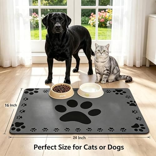 Dog Food Mat Absorbent Cat Mat for Food Water 24"x 16" - Thumbnail 4