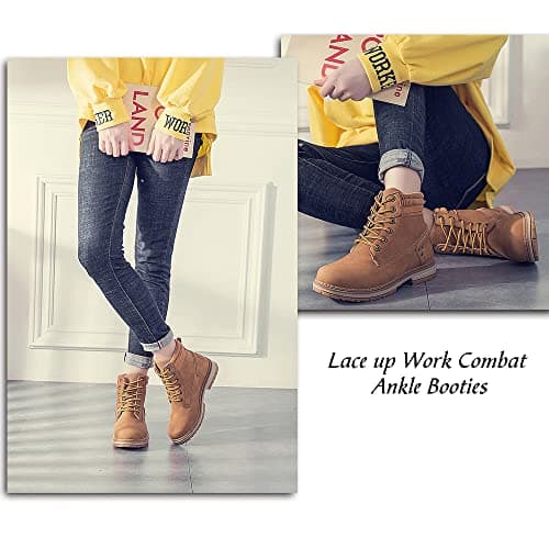 Athlefit Women's Lace-Up Work Hiking Combat Ankle Boots Camel Size 7 - Thumbnail 4