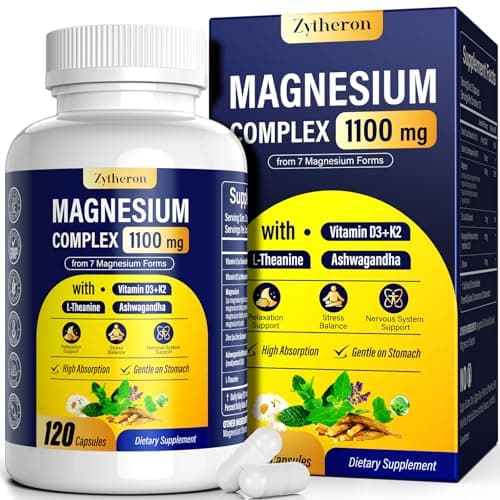 Magnesium Complex for Women & Men 1100mg, 7-in-1 Magnesium Supplement with Ashwagandha & L-Theanine for Calm & Sleep Support, High Absorption, Vegan 120 Capsules - Image 1