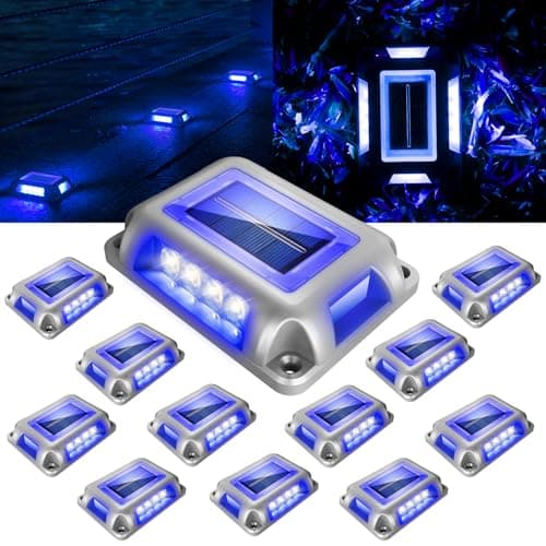 T-SUN Solar Deck Lights, Waterproof 1200mAh Driveway Lights Solar Powered Outdoor 12 LED Aluminum Driveway Dock Lighting Step Lights for Sidewalk Garden Pathway Stair Ground Yard -12 Pack - Image 1