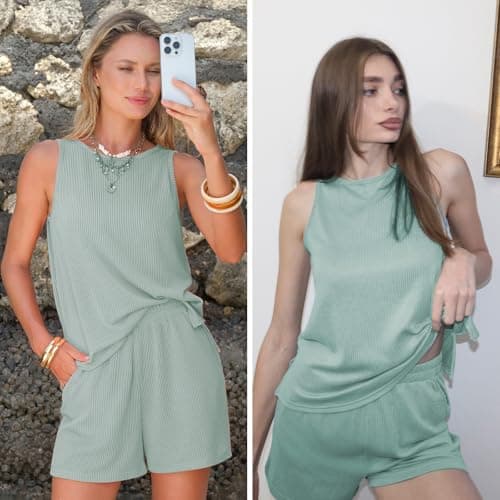 EXLURA Women's Summer 2 Piece Outfits Sleeveless Tank Top Matching Shorts Sets Lounge Sets Beach Vacation Cruise Clothes 2026 - Thumbnail 2