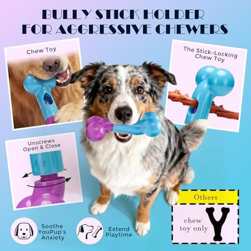 Apasiri Bully Stick Holder for Aggressive Chewers - Tough Dog Toy Prevent Choking and Free Up Your Hands, Bacon Flavored Nylon Chew Toy for Medium & Large Dogs to Keep Them Busy, Gift for Dogs, Pink - Thumbnail 2