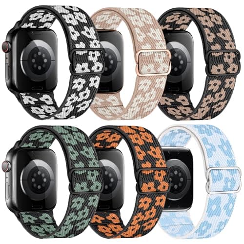 MITEV 6 Pack Stretchy Solo Loop Compatible with Apple Watch Band 38mm 40mm 41mm 42mm 44mm 46mm 45mm 49mm Women,Soft Nylon Elastic Braided Strap Wristband for iWatch Series 11 10 9 8 7 6 5 4 3 Ultra/SE - Image 1