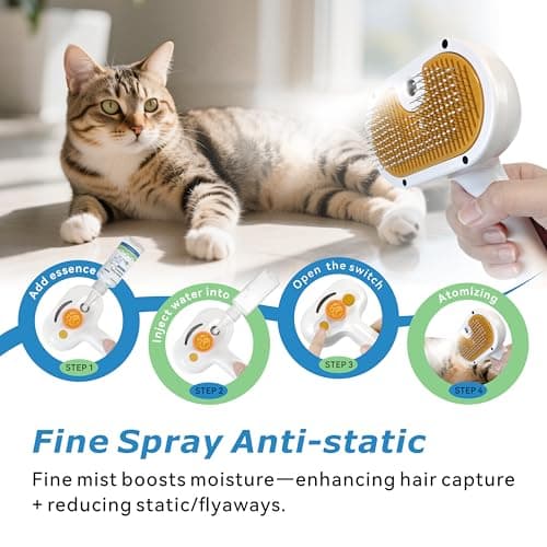 4-in-1 Pet Steam Brush for Dog & cat brush for shedding，Spray Hair Removal Comb with Waterless Shampoo–Self-Cleaning Pet Grooming Tool for Shedding, Anti-Static & Skin-Friendly Design - Thumbnail 4