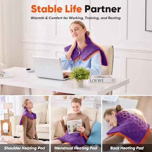 Purple Weighted Heating Pad for Neck Shoulders and Back, Mothers Day Gifts for Mom Wife Grandma, Birthday Gifts for Mom Older Women, Electric Heated Blanket with 9 Heat Options 4 Auto-Off Timer - Thumbnail 6