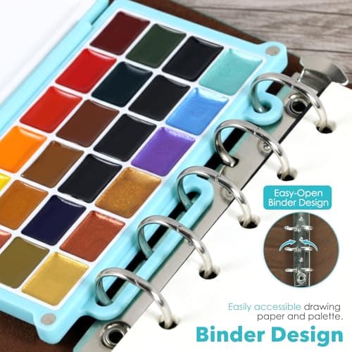 Mini Watercolor Paint Set, Portable Watercolor Sketchbook Set with 24 Colours, Brush & Drawing Paper, Travel Watercolor Kit for Beginners, Artists & Painting Lovers - Thumbnail 4