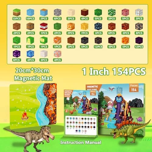 Belveora Magnetic Building Blocks - 154 PCS Large 1 Inch Magnet Cubes, STEM Construction Set for Kids Ages 3 4 5 6 7 8 9 10, Sensory Montessori Toys for Boys & Girls Easter/Birthday Gifts (with Mat) - Thumbnail 2