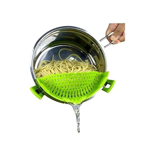 Clip On Strainer Silicone for All Pots and Pans, Pasta Strainer Clip on Food Strainer for Meat Vegetables Fruit Silicone Kitchen Colander (Green) - Image 1