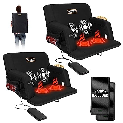 MZQLN Heated Massage Stadium Seats Pack of 2, 25 Inche Folding Bleacher Chair with 10000mAh Portable Power*2, 3 Levels of Heat&Massage, 6 Reclining Positions for Camping, Sports - Image 1