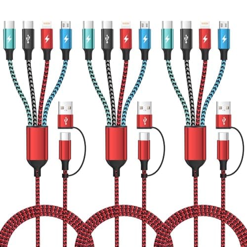 Travel 4 in 2 Multi Charging Cable, USB A/C Charging cords with Dual Type-C/Lightning/Micro USB, Universal iPhone Charger Cord for iPhone Series/Androids/Tablets, Multi Charger Cable (3Pack, 5FT) - Image 1