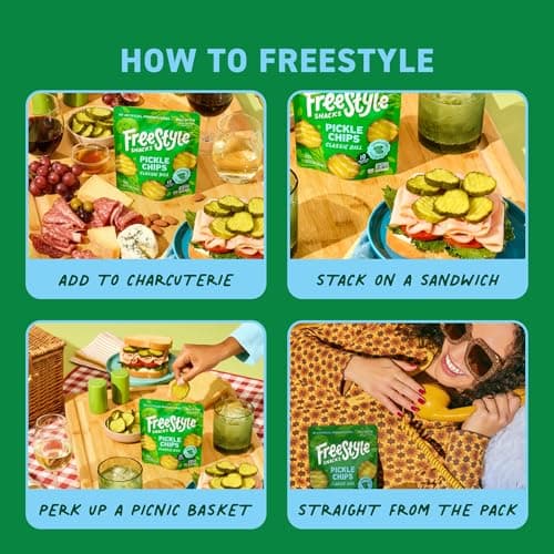 Freestyle Snacks Pickle Chip Snack Packs - Classic Dill - All Natural, Fresh-Packed Deli-Style Pickles - Non-GMO, Kosher, Gluten-Free, Low Calorie Snacks - 3.5 Ounce (12 Pack) - Thumbnail 4