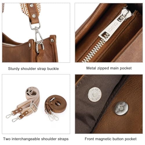 CLUCI Crossbody Bag Purses for Women 2Pcs Leather Hobo Handbag Wallet Set With 2Adjustable Guitar Strap Shoulder Handbag - Thumbnail 5