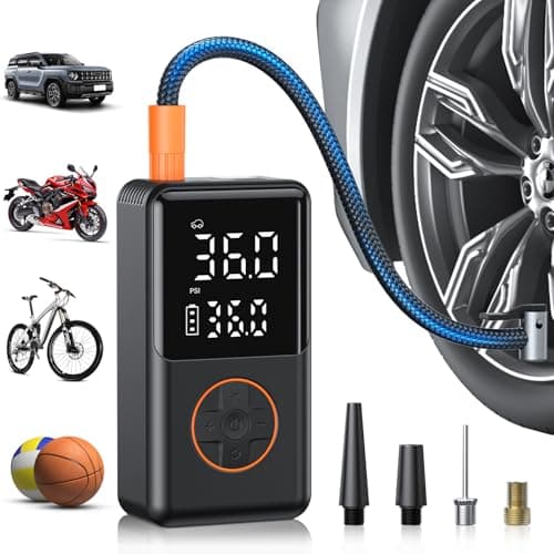 NUSTE Tire Inflator Portable Air Compressor - 150PSI Electric Bike Pump, Auto Shut Off & Digital Pressure Gauge, Cordless Air Pump for Car Tires, Motorcycles, Balls with LED Light - Image 1