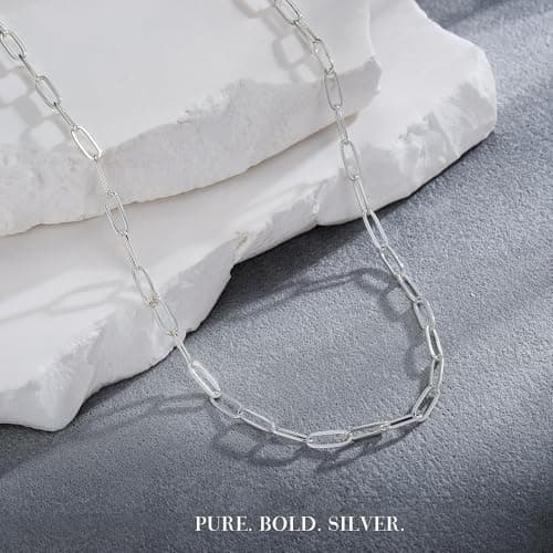 IEFWELL Silver Chain Necklace for Women - 3.5mm Silver Paperclip Chain Necklace, 22 inches Sturdy Hypoallergenic Chains, Jewelry Gifts for Men Girlfriend - Thumbnail 6