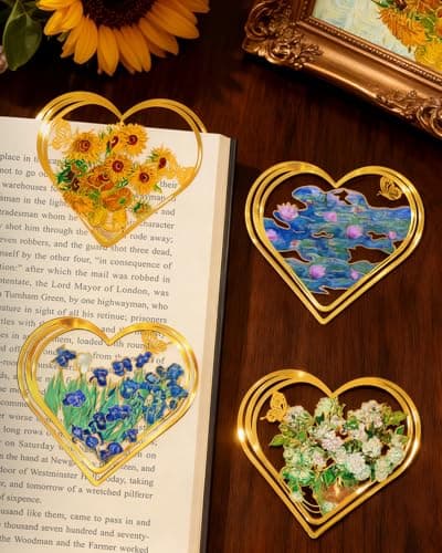 HOMTEK 4pcs Metal Clip Heart Bookmarks for Reading Women, Van Gogh Monet Oil Painting Cute Hollow Butterfly Corner Page Book Marks for Women,Teachers Students,Reading Accessories Gifts for Book Lovers - Image 1
