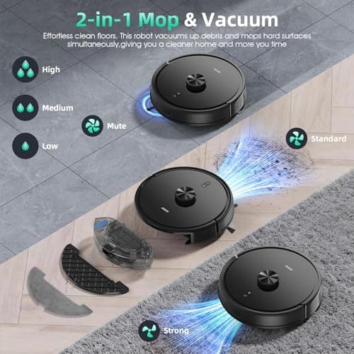 Livvi 2 in 1 Robot Vacuum and Mop Combo, 3500 Pa Suction, Laser Navigator with Smart Mapping,120 Min Runtime, App/Voice/Remote Control, Self-Charging for Pet Hair & Hard Floor - Thumbnail 5