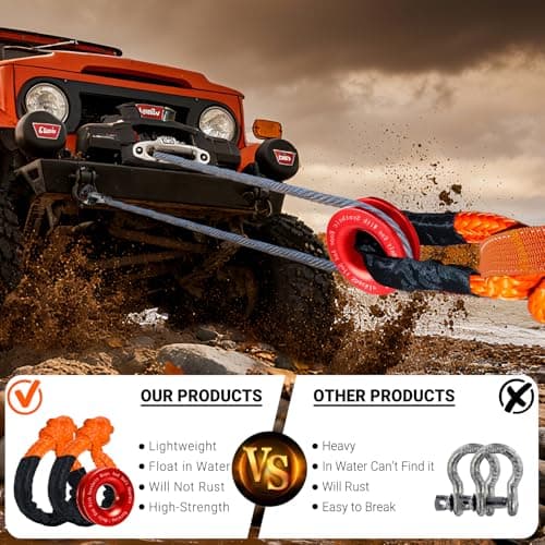 DAJOUJS Synthetic Soft Shackle Rope 1/2 x 22 Inch Orange Recovery Tow Shackles with Red Snatch Recovery Ring 56,000lbs Breaking Strength Offroad Soft Shackle Recovery Kit for Off-Road ATV UTV Vehicles - Thumbnail 2