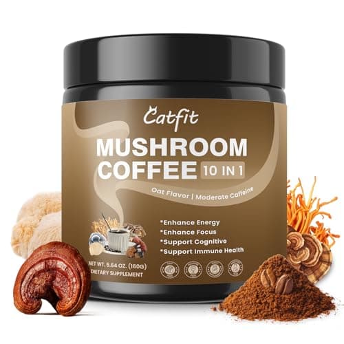 Catfit Instant Mushroom Coffee Powder, 10-in-1 Adaptogen Blend with Lion's Mane, Chaga & Cordyceps for Energy, Focus, Gut Health & Immune Support - 50 Servings - Image 1