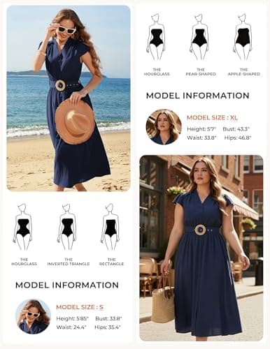 GRACE KARIN Women's Short Sleeve V Neck Dress,Casual Summer Dress,Flowy A Line Maxi Dresses Navy Blue XL - Thumbnail 3