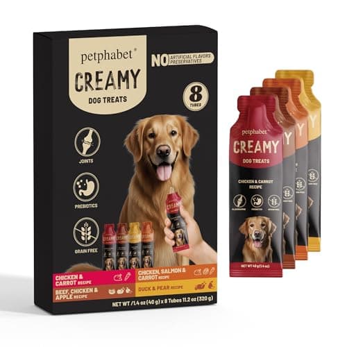 PETPHABET Lickable Squeeze Treats for Dogs, Creamy Puree Dog Food Meal Topper, Puppy Pouch Treats for Training and Enrichment, Healthy High Protein Variety Pack (8 ct/1.4 oz Each) - Image 1