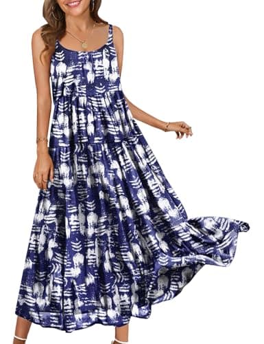 BOHOWE Summer Casual Loose Spaghetti Strap Dresses for Women Boho Maxi Sleeveless Dress Beach Vacation Floral Flowy Sundress (Flower 4EE,H12,2XL) - Image 1