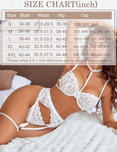 Avidlove Lingerie For Women Sexy Bra And Panty Sets With Garter Belt 3 Piece Underwire Lingeries Set Babydoll Bodysuit White - Thumbnail 6