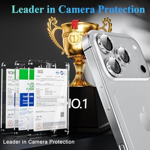 YWXTW Camera Lens Protector for iPhone 17 Pro/iPhone 17 Pro Max, [1 Step Installation Tray] Tempered Glass Screen Protector Metal Individual Camera Cover Accessories Case Friendly (Glitter Silver) - Thumbnail 2