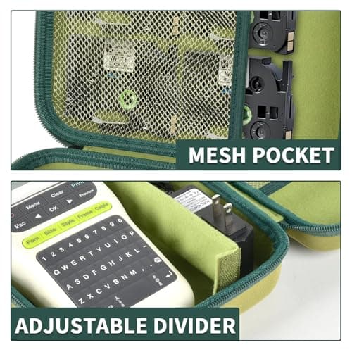 Case Compatible with Brother for P-Touch PT-N10/ PT-N20/ PTH110/ PRTH110/Pro/PT-H111 Portable Label Maker, Label Printer Storage Holder for Label Tape, AC Adapter, Charging Cable (Box Only) (Green) - Thumbnail 4
