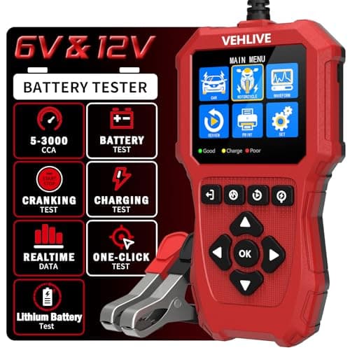 Car Battery Tester 6V 12V with Lithium Battery Testing, VEHLIVE BT910 5-3000CCA Battery Load Tester, Automotive Alternator Tester Charging Cranking System Tester for Car Truck Motorcycle SUV ATV Boat