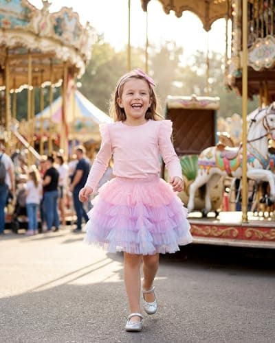 Stelle Rainbow Tutu Toddler 5 Layers Puffy Fairy Skirt Bubble Ballet Dance Tutu Skirt(Pink Ombre,8-9Y) - Thumbnail 4