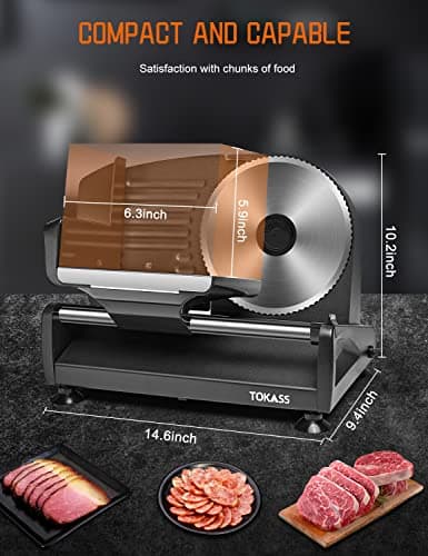 Meat Slicer, 200W Electric Food Slicer with 2 Removable 7.5" Stainless Steel Blades and Stainless Steel Tray, Child Lock Protection, Adjustable Thickness, Food Slicer Machine for Meat Cheese Bread - Thumbnail 6
