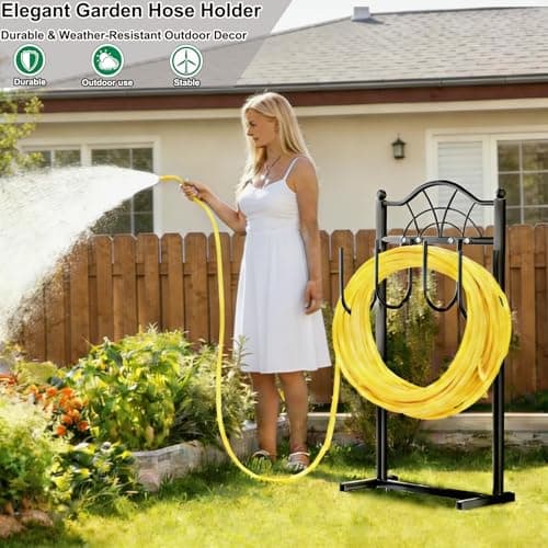 SHOMEXTOL Garden Hose Holder,Upgraded Freestanding Hose Holder with 4 Spikes, Heavy Duty Metal Hose Reel,Sturdy Hose Stand Holds up to 100ft Hose for Outside,Yard & Lawn Garden,Black - Thumbnail 3