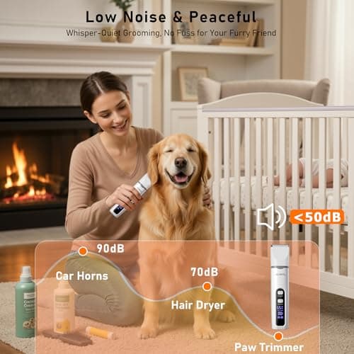 JIUWIIL Dog Clippers for Grooming, 4 in 1 Dog Grooming Kit Hair Clipper with LCD Display, Dog Trimmer for Grooming, Dog Hair Trimmer for Paw Nail Grinder,Shaver Grooming Supplies for Pet Cats Dogs - Thumbnail 6