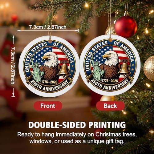 250th Anniversary USA Ornaments for Patriotic Christmas Decorations, United States 250 Anniversary Bell Ornament, Patriotic Keepsake for America’s 250th Birthday-Ceramic Style2 - Thumbnail 2