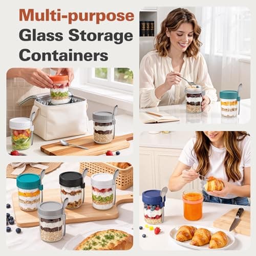 Cozyverge 6 Pack Overnight Oats Containers with Lids and Spoons, 16 oz Airtight Oatmeal Container with Measurement Marks, Overnight Oats Jars for Cereal Fruit Vegetable Milk Salad Yogurt Meal Prep - Thumbnail 6