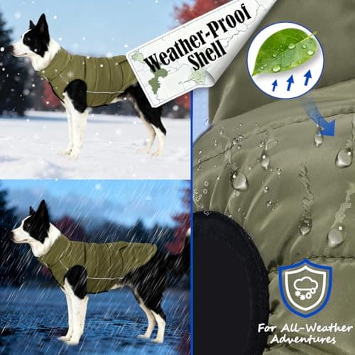 Dog Winter Puffer Jacket Waterproof, Reflective Furry Fleece Lined Dog Coats for Small Medium Dogs, Warm Snow Coat, Insulated Cold Weather Dogs Vest Jackets with Leash Hole, Olive - Thumbnail 3