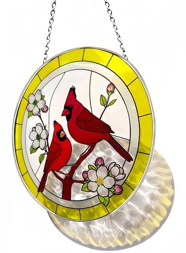Cardinal Stained Glass Suncatcher Window Hanging, 8 Inch Real Ripple Glass Red Bird Sun Catcher - Handcrafted Memorial Gift for Mom, Grandma, Women - Mother's Day Keepsake - Image 1