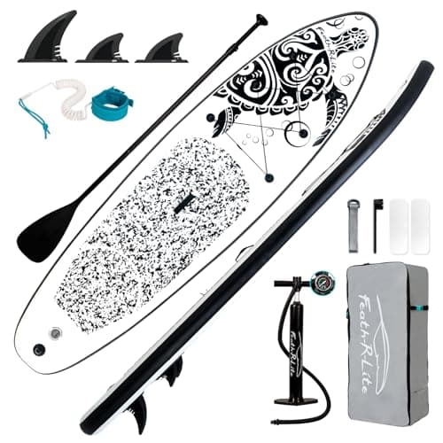 FEATH-R-LITE Inflatable Stand Up Paddle Board 10'6''x33''x6'' Ultra-Light (18.9lbs) SUP with Paddleboard Accessories,Fins,Adjustable Paddle, Pump,Backpack, Leash, Waterproof Phone Bag - Image 1