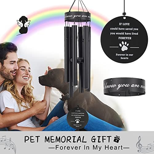 Pet Memorial Wind Chime, 30 Inches Paw Print Pet Remembrance Gift to Honor and Remember a Dog, Cat, or Other Pet, Premium Metal Wind Chime, Black - Thumbnail 2