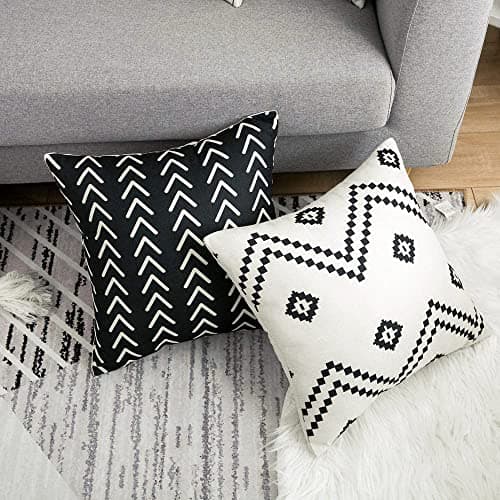 WLNUI Set of 4 Boho Pillow Covers,18x18 Pillow Covers Modern Throw Pillow Covers Black Geometric Mudcloth Linen Neutral Decorative Pillow Covers for Sofa Couch Chair - Thumbnail 5